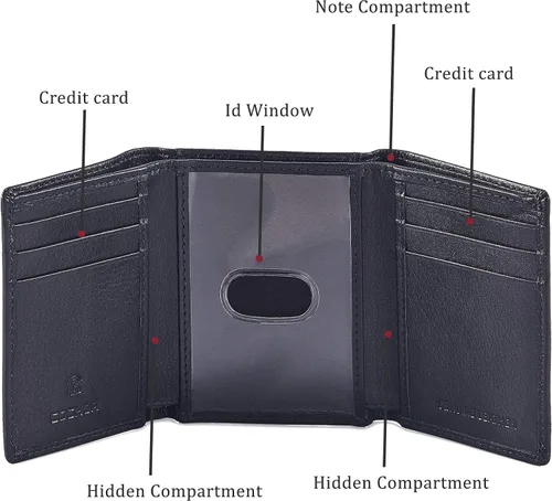 Vista 4 de Billetera para hombre, de piel auténtica, con bloqueo RFID, con ventana de identificación, en caja de regalo
