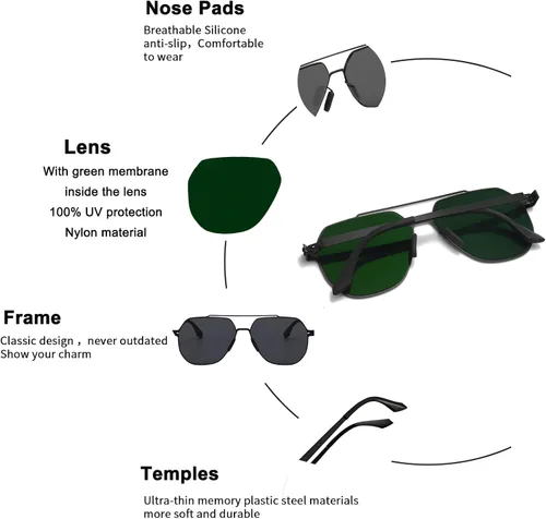 Vista 4 de Fullgren Gafas de sol polarizadas de polígono de gran tamaño para mujeres y hombres, persianas vintage UV400, clásicas grandes gafas de sol