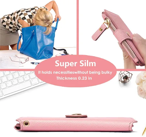 Vista 41 de Cartera con llavero, tarjetero con bloqueo RFID de piel, funda para tarjetas de crédito con cremallera para mujer