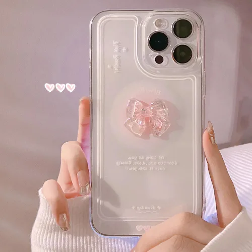 Vista 8 de Ownest - Funda compatible para iPhone 12, diseño bonito de lazo de arco 3D en rosa, delgada, transparente, diseño estético, para mujeres y lazo rosa