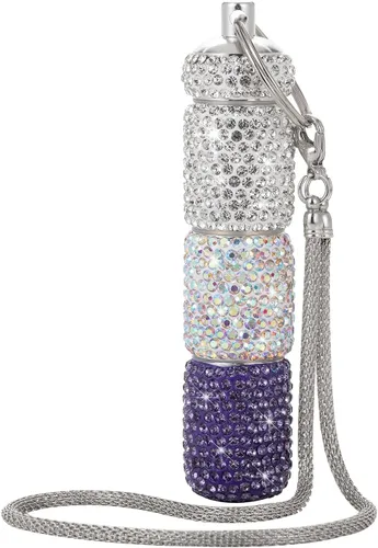 Vista 18 de Pastillero con llavero de diamante, pequeño organizador de píldoras, caja de bloqueo de medicamentos, lindo estuche de medicina para bolso, soporte