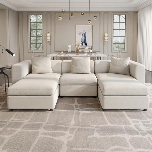 Vista 19 de Guyii Sofá Seccional de Terciopelo, Sofá Loveseat Moderno de Gran Tamaño con 2 Almohadas, Sofá Convertible de 81.88 pulgadas de Largo con Cojines
