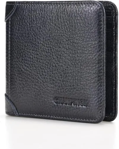 Vista 8 de Billetera de piel triple con bloqueo RFID para hombre con 2 ventanas de identificación, 2 compartimentos para efectivo, 6-8 ranuras para tarjetas