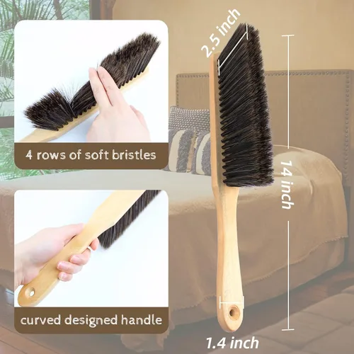Vista 3 de 2 cepillos de polvo para escoba de mano, cepillos de banco de madera con cerdas suaves, cepillo para mostrador con mango de madera largo, cepillo