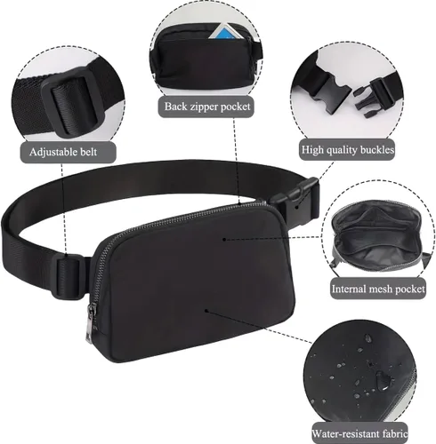 Vista 5 de Bolsa de Cintura Mini Negra Riñonera para Mujeres y Hombres, Riñonera Pequeña de Moda, Bolsa Cruzada para Cintura para Correr, Senderismo, Jogging