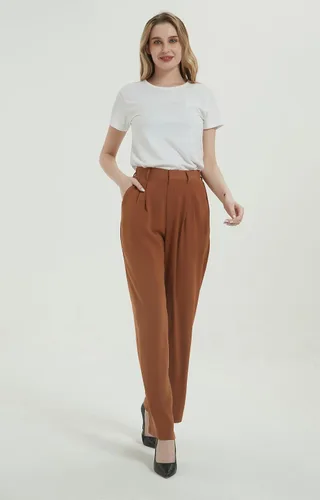 Vista 6 de Tronjori Mujer de cintura alta casual pierna recta largo traje de trabajo de negocios pantalones de vestir pantalones de pierna ancha cintura regular