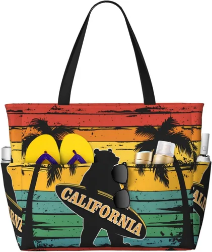 Vista 14 de Bolsa de playa para mujer, bolsa de playa impermeable y a prueba de arena con bolsa húmeda, bolsa de viaje grande para viajes de fin de semana