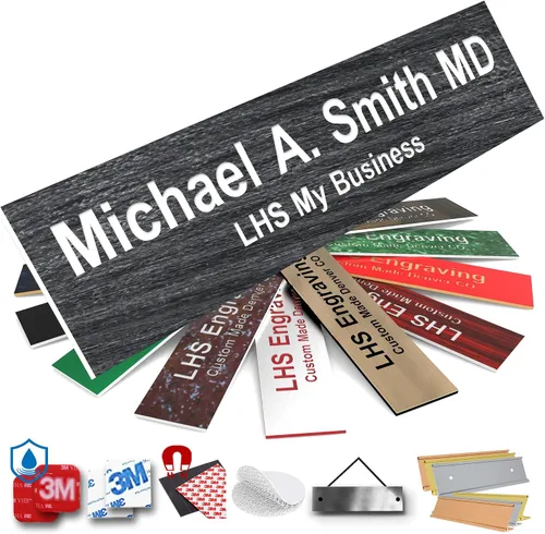 Vista 46 de Placas de identificación grabadas para letrero de puerta, placa de plástico azul claro personalizada con letras blancas, fabricadas en Estados B1