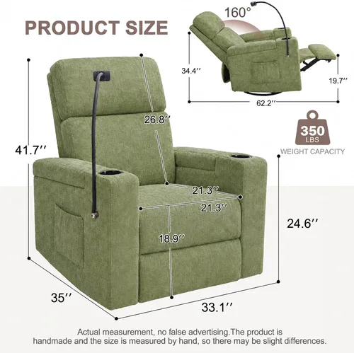 Vista 3 de ABCASA Power Recliner Rocking Chair Nursery, Swivel Glider, Green Chenille-green