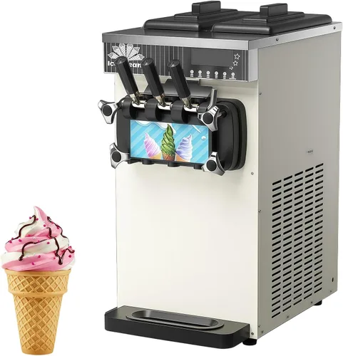 Vista 10 de Countertop 18-25kg/H Yield Soft Serve Ice Cream Machine, Commercial Three Flavor Ice Cream Maker, 3.5L x 2 Hopper with LED Panel Auto Clean, Perfect
