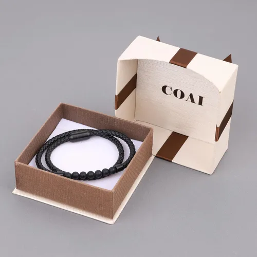 Vista 7 de COAI Pulsera de cuero con cuentas de piedra de doble capa