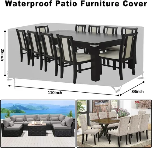 Vista 5 de Funda impermeable para muebles de patio, juego de sofá modular para exteriores, extra grande, poliéster Oxford 600D, fundas rectangulares negras