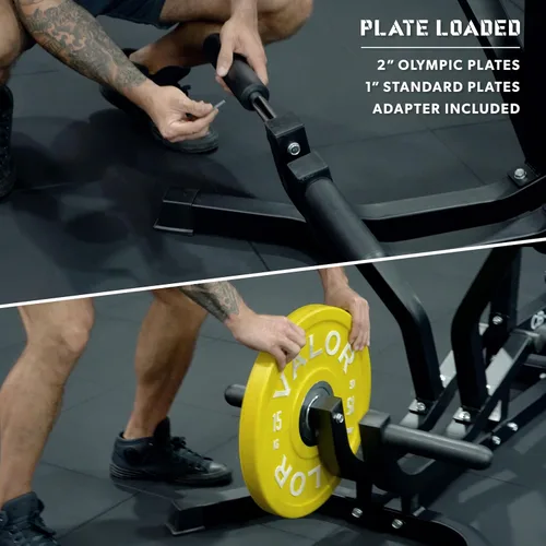 Vista 5 de Valor Fitness Máquina de remo sentada - Placa cargada con brazos convergentes y asas de agarre múltiple, capacidad de 400 libras, adaptadores