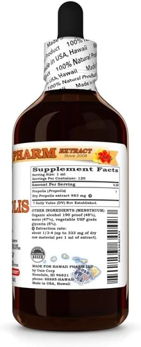 Vista 5 de HawaiiPharm Extracto líquido de propóleos, tintura de suplemento de propóleo crudo, suplemento herbario, fabricado en EE. UU., 4x4 onzas líquidas