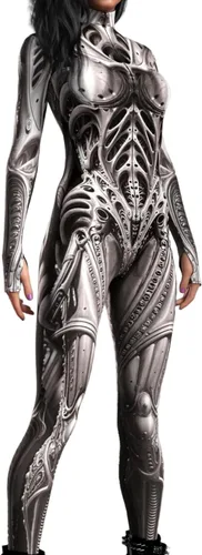Vista 7 de Enterizo ajustado unisex para adultos, con estampado 3D en 3D de cuello alto, overol tipo unitardo Naranja Negro-1033