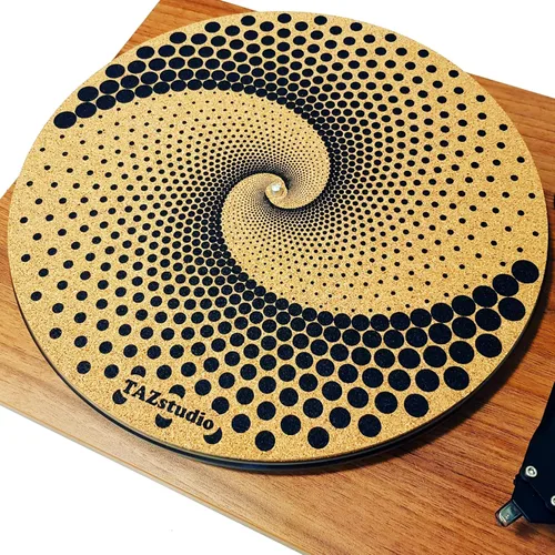 Vista 9 de Alfombrilla giratoria de corcho para un mejor soporte de sonido en el tocadiscos de vinilo LP - Diseño geométrico original, tapete de corcho claro
