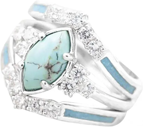 Vista 2 de Anillos de diamantes turquesa de 3 piezas para mujer de plata de ley natural anillos de joyería simples de moda