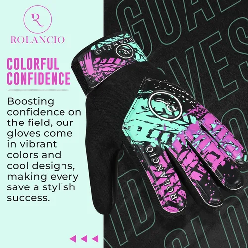 Vista 3 de Rolanicio Guantes de portero Guantes de portero para niños con doble protección para la muñeca Guantes de fútbol de material de látex