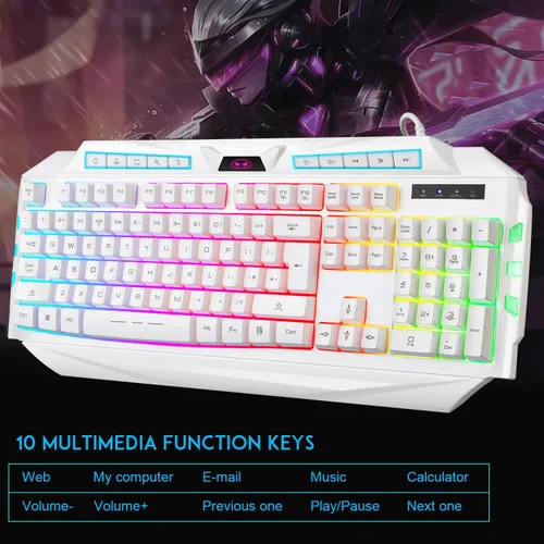 Vista 3 de Combo de teclado y mouse blanco para juegos, MageGee GK710 con cable retroiluminado y mouse blanco para juegos, teclado de PC y mouse DPI ajustable