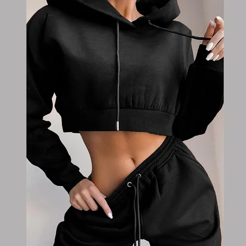 Vista 3 de Hugncmy Women's Fashion Outfits Tracksuits Hooded Sweatshirt and Sweatpants Casual Sports 2 Piece Set Faux Wrap Dress