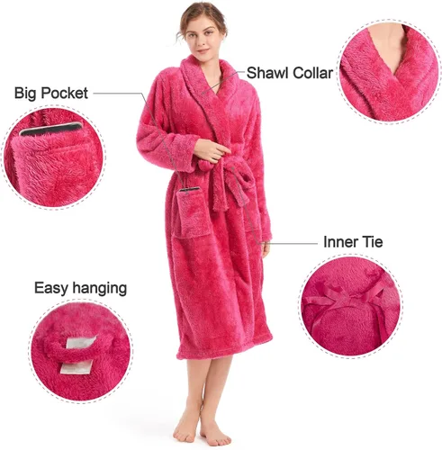 Vista 5 de Inner Wish Bata de felpa para mujer, acogedora y cálida, bata de spa con bolsillos