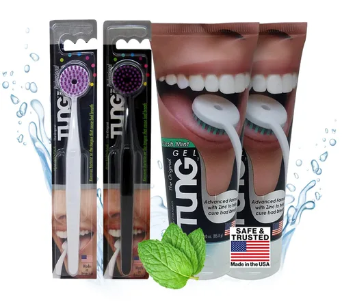Vista 10 de Tung Kit de limpieza de lengua, cepillo y gel Tung, eliminador de olores para el mal aliento, defensa contra la halitosis, fabricado en Estados