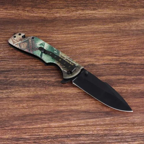 Vista 7 de Cuchillo de bolsillo masónico plegable, cuchillo de bolsillo de hoja de acero inoxidable de 5.00 pulgadas con impresión masónica Mango de acabado