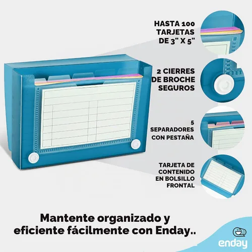 Vista 3 de Enday Tarjetero de índice de 3 x 5, estuche azul para tarjetas de índice con 5 separadores de pestañas, organizador de tarjetas de índice, soporte