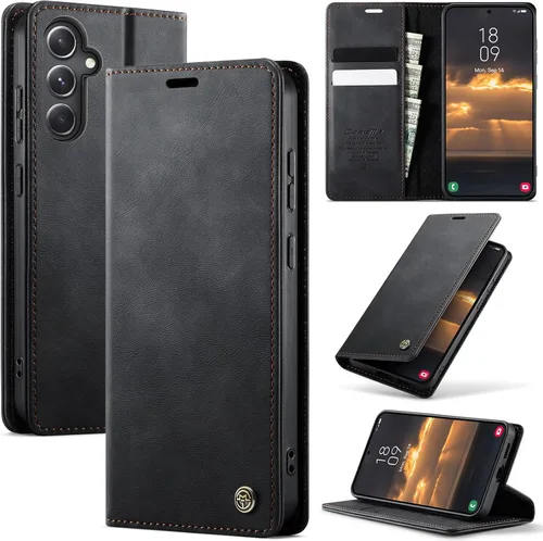 Vista 17 de Funda tipo cartera para Samsung Galaxy Z Fold 7 de piel con tarjetero y función atril, cierre magnético, bloqueo RFID, TPU a prueba de golpes, Negro