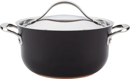 Vista 10 de Anolon Nouvelle - Juego de sartenes antiadherentes de cobre, juego de sartenes anodizadas duras, 8.5 pulgadas y 10 pulgadas, ónix negro