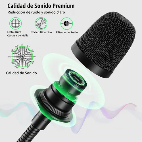 Vista 4 de Micrófono DJ de 17 pulgadas flexible de cuello de cisne, micrófono profesional XLR con cable dinámico Bob Barker para videoconferencia, podio