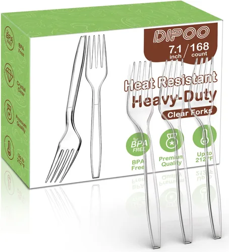 Vista 11 de Dipoo Tenedores de plástico transparente de 18 cm de alta resistencia con resistente al calor y sin BPA, cubiertos de plástico sólidos y duraderos