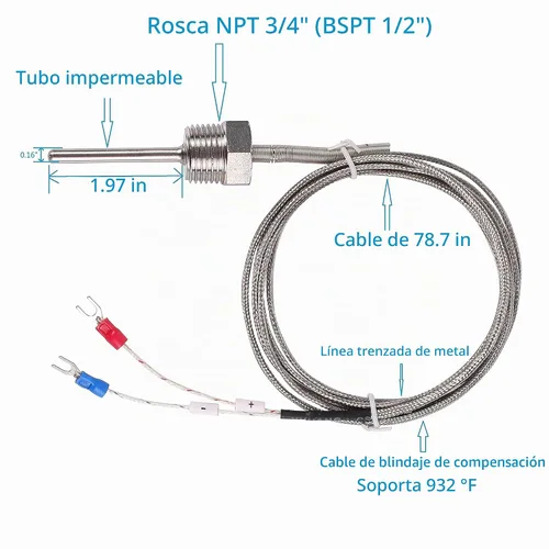 Vista 3 de Termopar tipo K impermeable - Sonda de sensor de temperatura a tierra Jaybva para controlador de temperatura PID de dos alambres de acero inoxidable