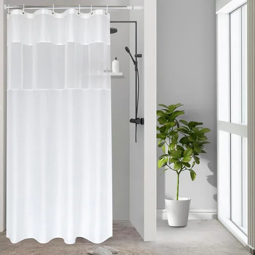Vista 11 de UFRIDAY - Cortina de ducha de tela moderna en negro y blanco, 48 x 72 pulgadas, cortina de ducha de tela para baño y bañeras, lavable a máquina