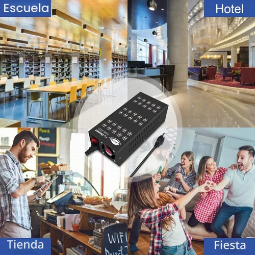 Vista 7 de Estación de carga USB de 60 puertos con protección inteligente, organizador de estación de carga USB multipuerto para centros comerciales