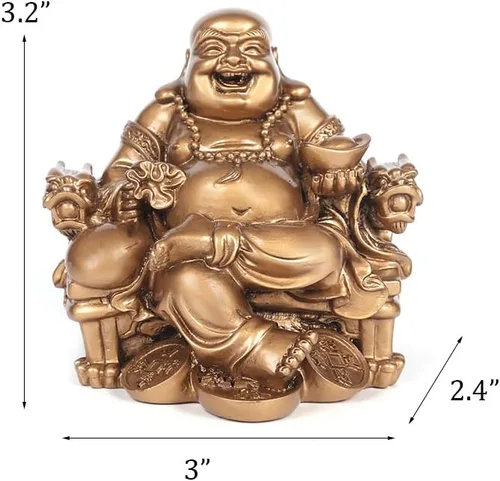 Vista 4 de Estatua de Buda riendo para la buena suerte, figura de Buda de resina Happy Money, 3.2 pulgadas de alto, estatua de Buda chino Feng Shui Maitreya