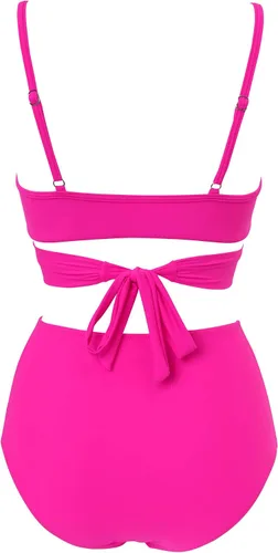 Vista 2 de OMKAGI - Bikini de cintura alta para mujer con realce dos piezas estilo de banda cruzada