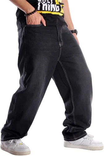 Vista 3 de Pantalones de mezclilla holgados Y2k para hombre, ajuste holgado, estilo hip hop, vintage, holgados, pantalones de mezclilla de moda para danza
