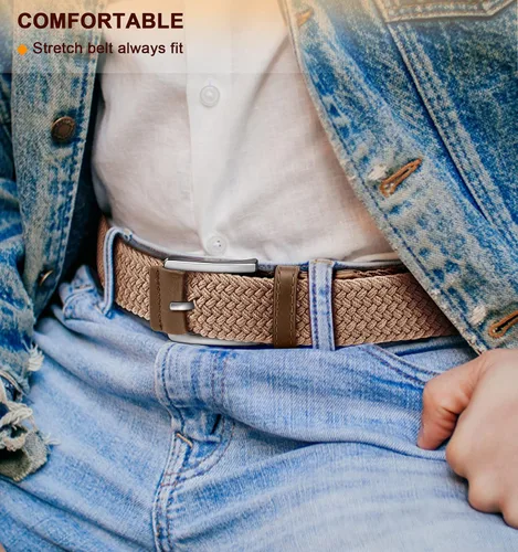 Vista 3 de BULLIANT Cinturón para hombre, paquete de 2 unidades, elástico trenzado para hombre, para golf, caza, pantalones de mezclilla, 1 38 pulgadas