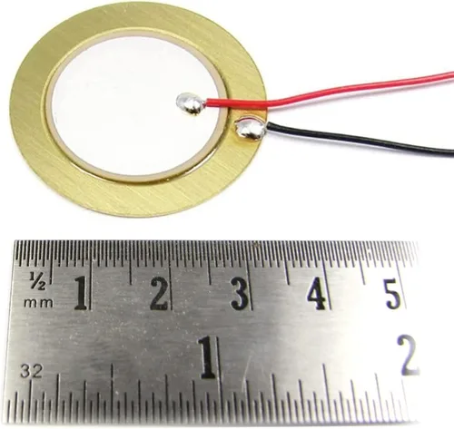 Vista 2 de 10 discos de 35 mm Transductor de disco piezoeléctrico Micrófono de contacto Sensor de sonido de disparo con cables de 3.94 pulgadas