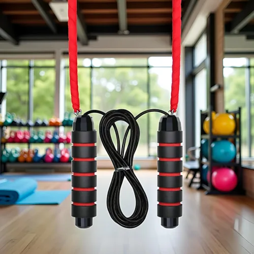 Vista 4 de Cuerda de saltar roja ajustable para entrenamiento, cuerda de saltar de fitness de 9.8 pies para hombres, mujeres y niños, cuerda de salto
