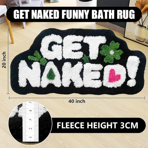 Vista 2 de Get Naked - Alfombra de baño negra – Divertida alfombra de baño antideslizante de felpa, 20 x 40 pulgadas, microfibra absorbente de secado rápido