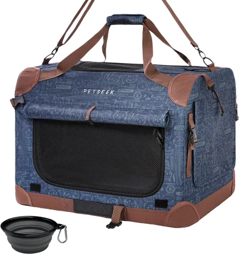 Vista 14 de Transportín para gatos extra grande de Petseek con lados blandos, portátil, para perros pequeños, para 2 gatos, 61 cm x 41.9 cm x 40.6 cm, diseño