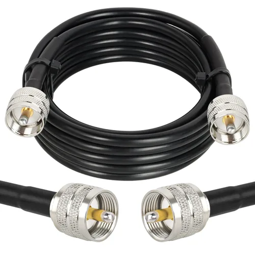 Vista 21 de MOOKEERF RG8x Cable de puente 1 pie, paquete de 2 PL259 Cable coaxial CB de puente 50 Ohm, extensión de antena CB de baja pérdida UHF PL259 macho a
