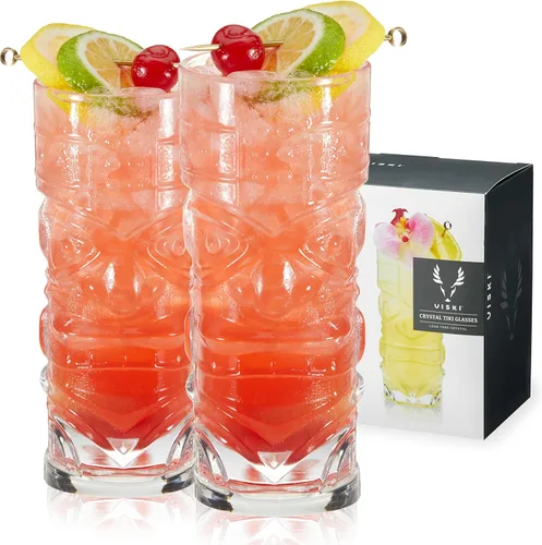 Vista 9 de Viski Deco Crystal Island - Juego de 2 vasos altos de cristal de primera calidad, copas de mojito y ginebra y tónico, juego de regalo de cristalería