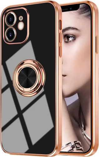 Vista 2 de Compatible con iPhone 11 Kickstand, anillo de rotación de 360 grados integrado con borde de oro rosa brillante que funciona con soporte magnético