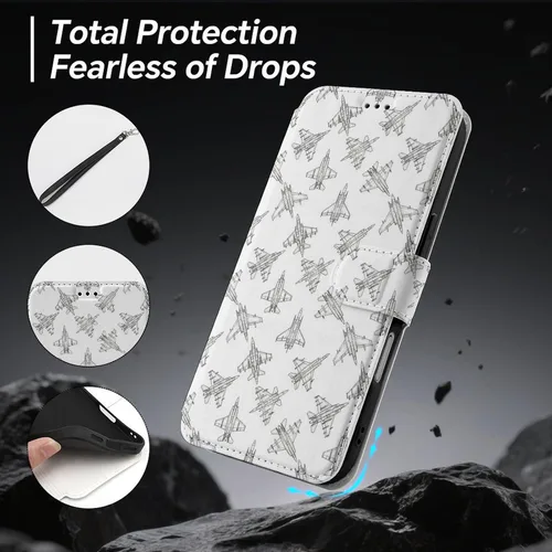 Vista 2 de SWEET TANG Wallet Phone Case Compatible with iPhone 17 Pro Card Slots Black and White Airplane Flying Games Aircraft PU Leather Protective Wallet