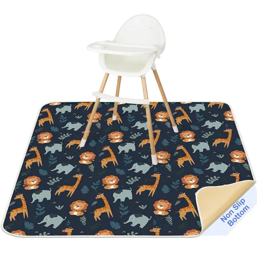Vista 17 de Basumee Tapete de salpicaduras para silla de bebé, impermeable, tapete de juego para debajo de la silla alta, tapete para atrapar alimentos