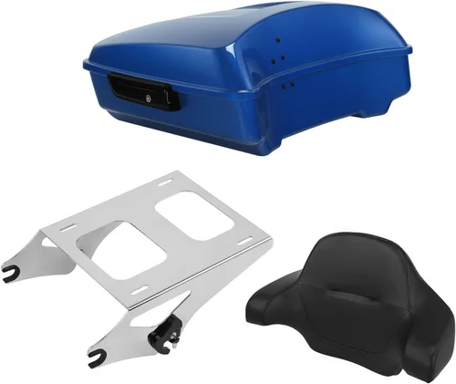 Vista 18 de TCT-MOTORPARTS Atlas Silver Metálico Maletero de Viaje Modificado con Respaldo y Montaje en Rack Adecuado para Harley Touring 14-25 Street Glide
