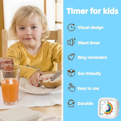 Vista 3 de Temporizador visual de 60 minutos, temporizador de cuenta regresiva para niños y adultos, temporizadores de cocina para cocinar, temporizador